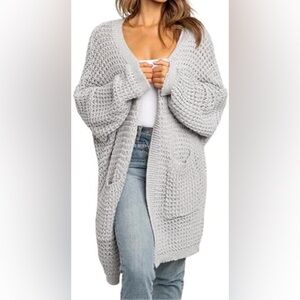 Top shop, size 2, solid grey loose knitted over size pockets cardigan cozy